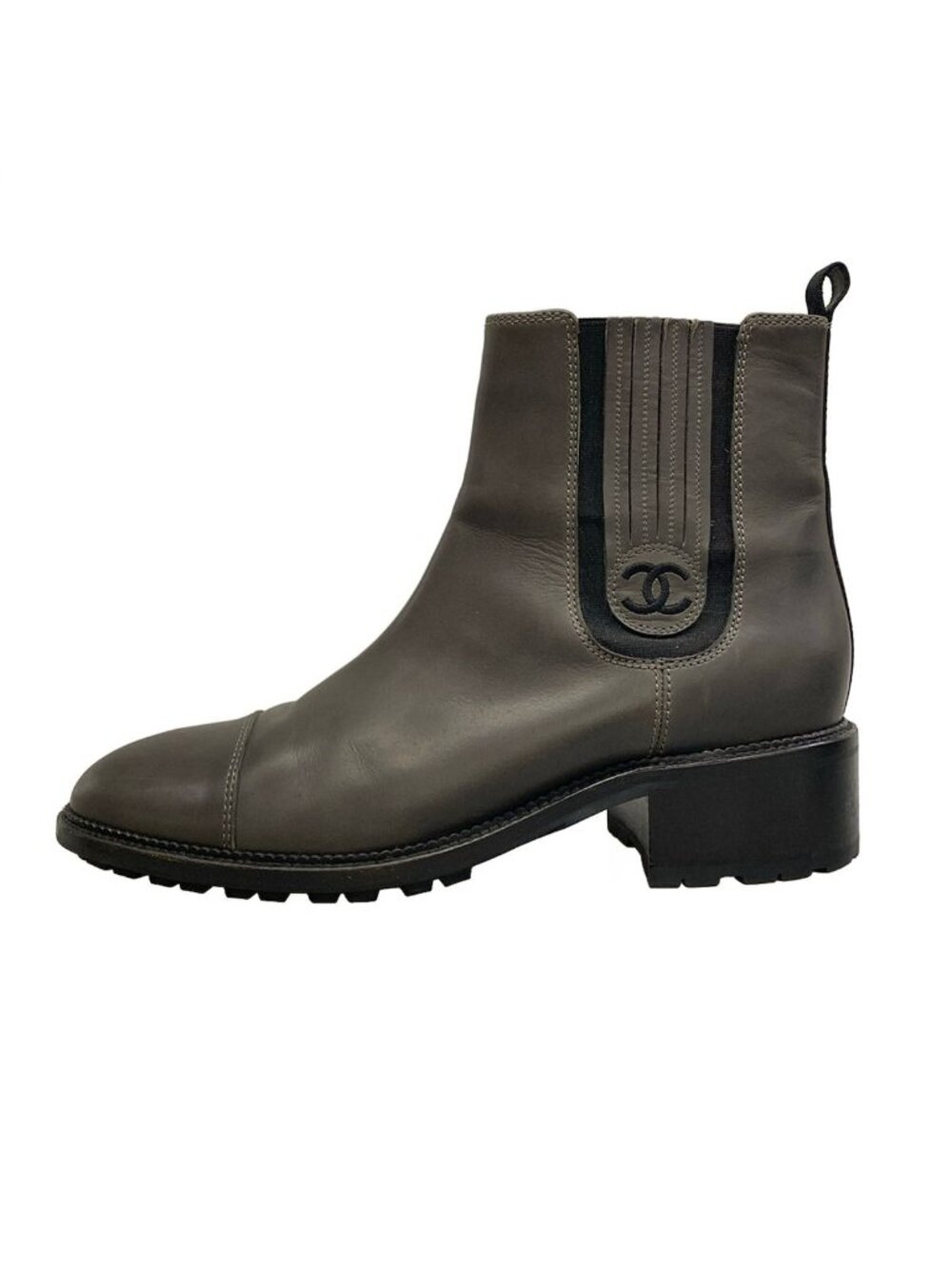 Chanel Short Boots Dark Gray Black Side Gore Leather